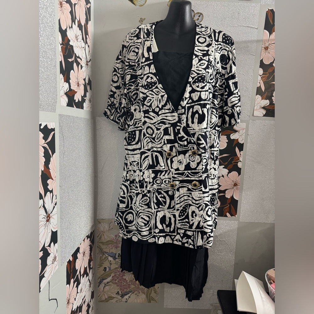 Vintage Ronni Nicole Black & White Patterned Button-Front dress